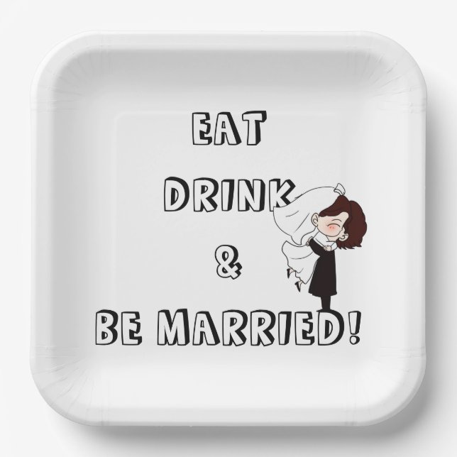 Plato De Papel Wedding Bride and Groom Humor (Anverso)