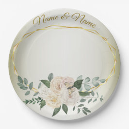 Plato De Papel Wedding Greenery Leaves Pink Floral Gold Geometric