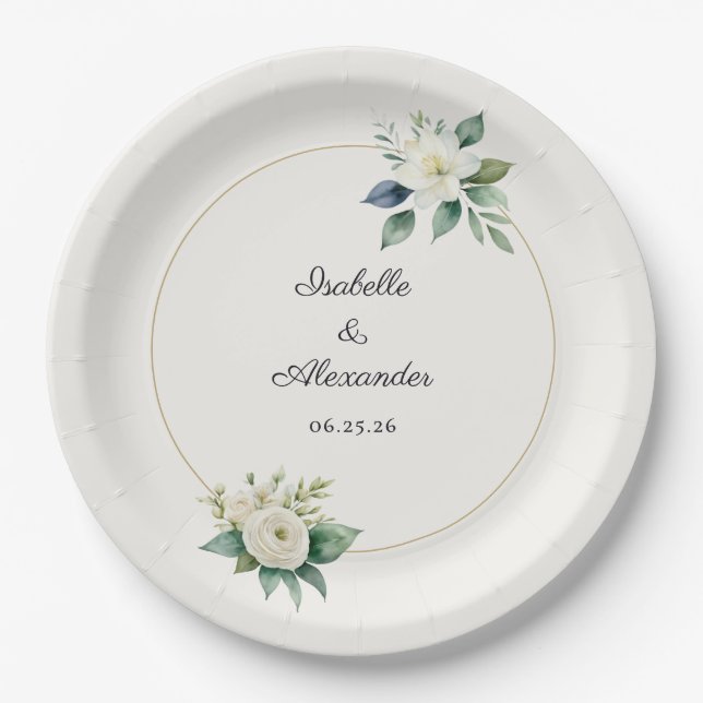 Plato De Papel Wedding Reception Newlyweds Names and Date (Anverso)