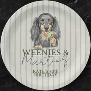 Plato De Papel Weenies manos dibujadas y Martinis Dachshund