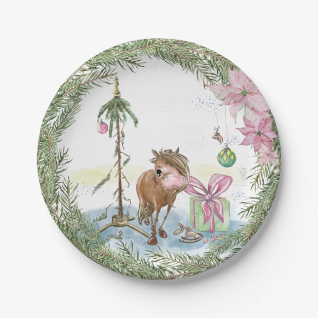 Plato De Papel Weihnachts-Pappteller mit süssem Pony (Anverso)