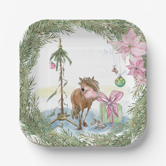 Plato De Papel Weihnachts-Pappteller mit süssem Ponybild (Anverso)