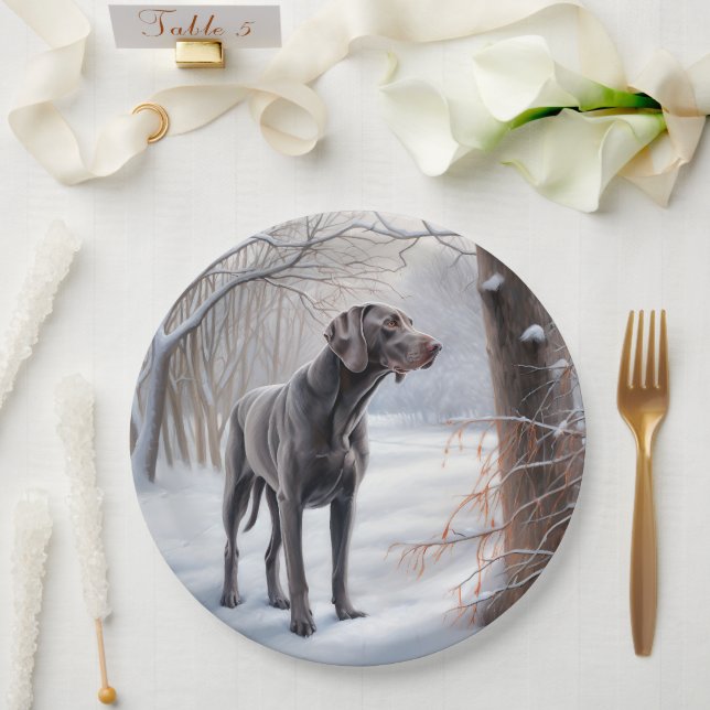 Plato De Papel Weimaraner Deja Que Nieva A Navidades (Boda)