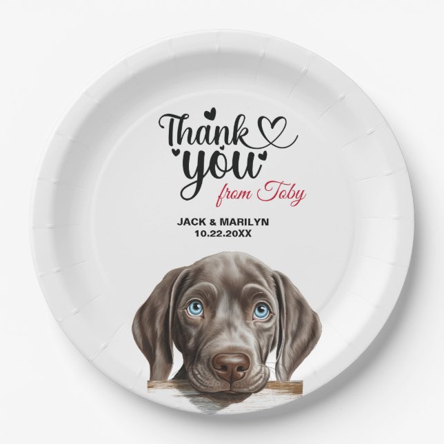 Plato De Papel Weimaraner Dog Boda Gracias (Anverso)