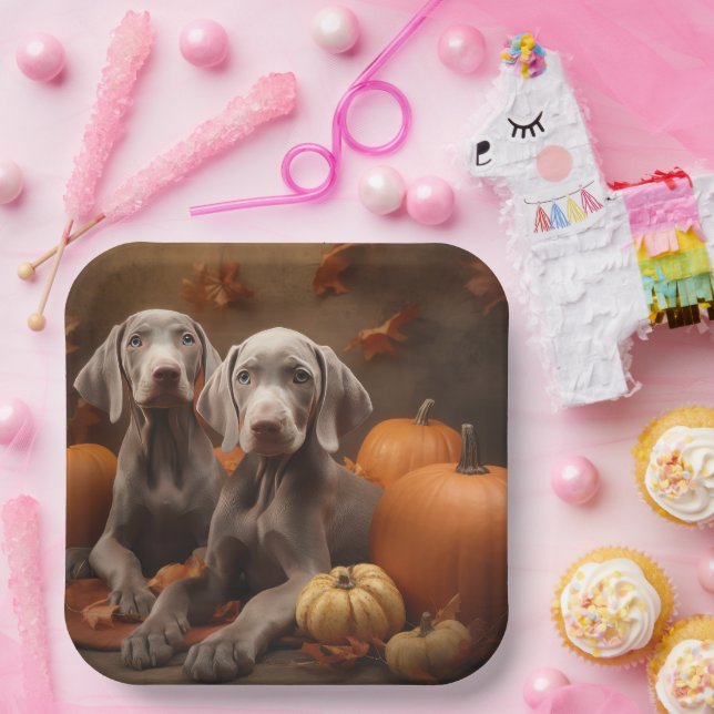 Plato De Papel Weimaraner Puppy Autumn Delight Pumpkin (Fiesta)