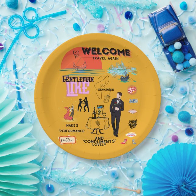 PLATO DE PAPEL WELCOME TRAVEL AGAIN (Fiesta)