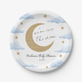 Plato De Papel We're Over The Moon Blue Celestial Baby Shower