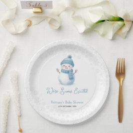 Plato De Papel We're Snow Excited Snowmen Boy Baby Shower