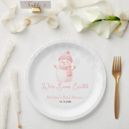 Plato De Papel We're Snow Excited Snowmen Girl Baby Shower
