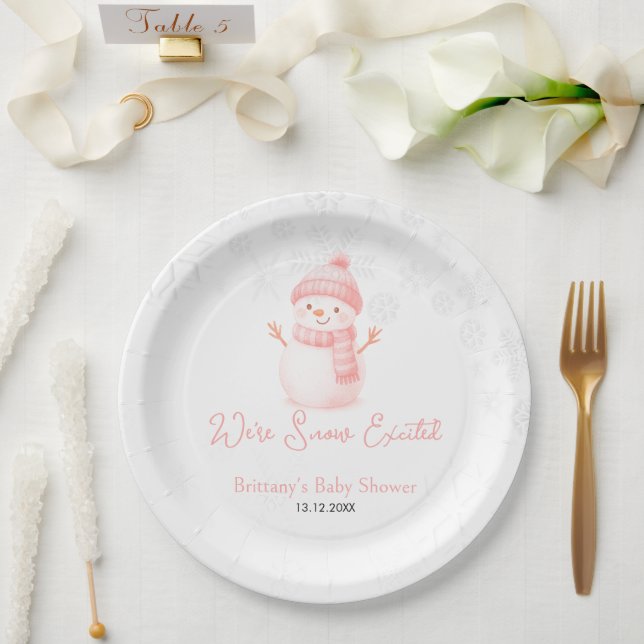 Plato De Papel We're Snow Excited Snowmen Girl Baby Shower (Boda)