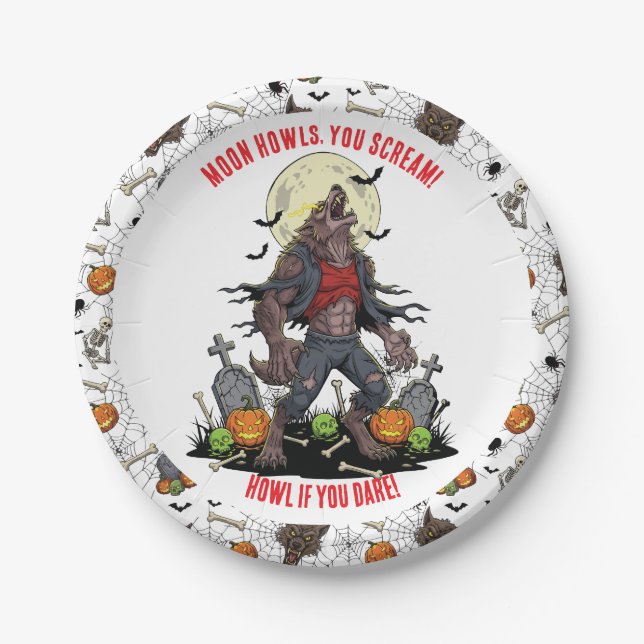 Plato De Papel 🐺 Werewolf Halloween Placas de papel 🎃 💀 (Anverso)