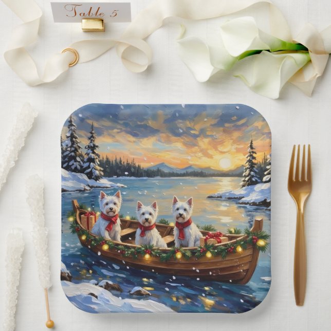 Plato De Papel West Highland White Terrier Christmas Boat Holiday (Boda)