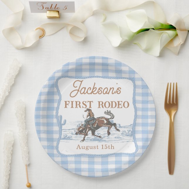 Plato De Papel Western Blue Cowboy Rodeo Birthday Paper Plate (Boda)