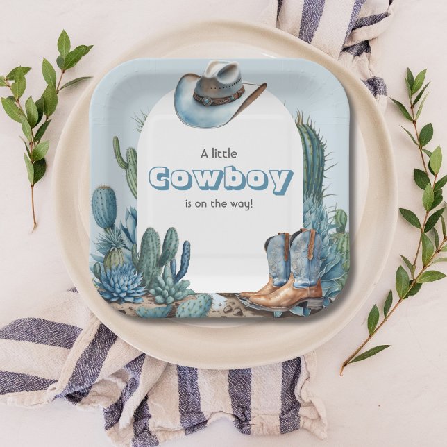 Plato De Papel Western Blue Little Cowboy Rodeo Boy Baby Shower (Subido por el creador)
