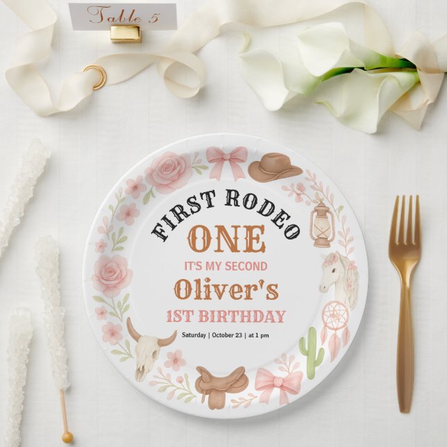 Plato De Papel Western Coquette Cowgirl 1st Birthday Cute Pink (Boda)