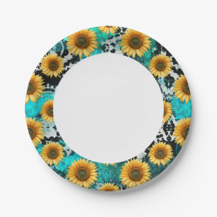 Plato De Papel Western Cow Sunflower