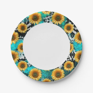 Plato De Papel Western Cow Sunflower