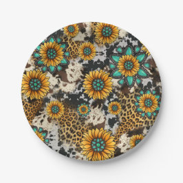 Plato De Papel Western Cow Sunflower