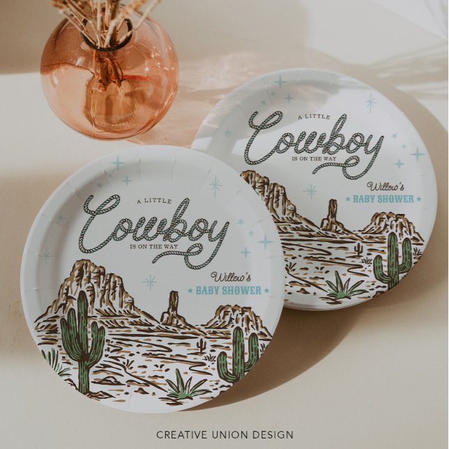 Plato De Papel Western Cowboy Boy Baby Shower (Subido por el creador)