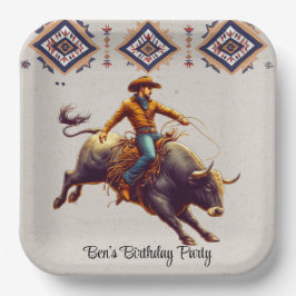 Plato De Papel Western Cowboy Bull Rider Aztec Birday Party