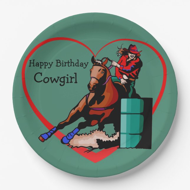 Plato De Papel Western Cowgirl Barrel Racer Birthday Party Plate (Anverso)
