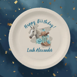 Plato De Papel Western Horse Floral Equestrian- Cream Paper Plate