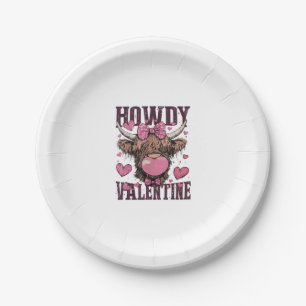 Plato De Papel Western Howdy Valentine Funny Highland Cow Valenti