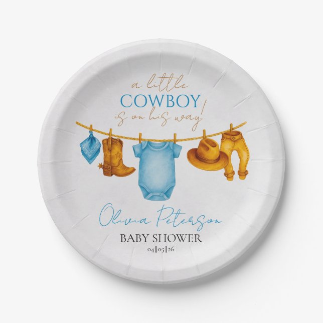 Plato De Papel Western Rodeo Baby Shower Plates for Boys (Anverso)