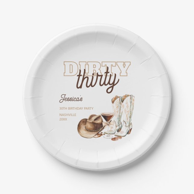 Plato De Papel Western White Dirty Thirty 30th Birthday Party (Anverso)