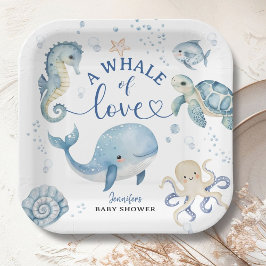 Plato De Papel Whale Baby Shower Boy Blue Ocean