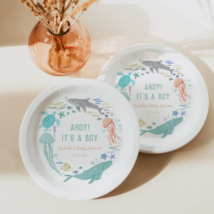 Plato De Papel Whale Shark Boy Baby Shower