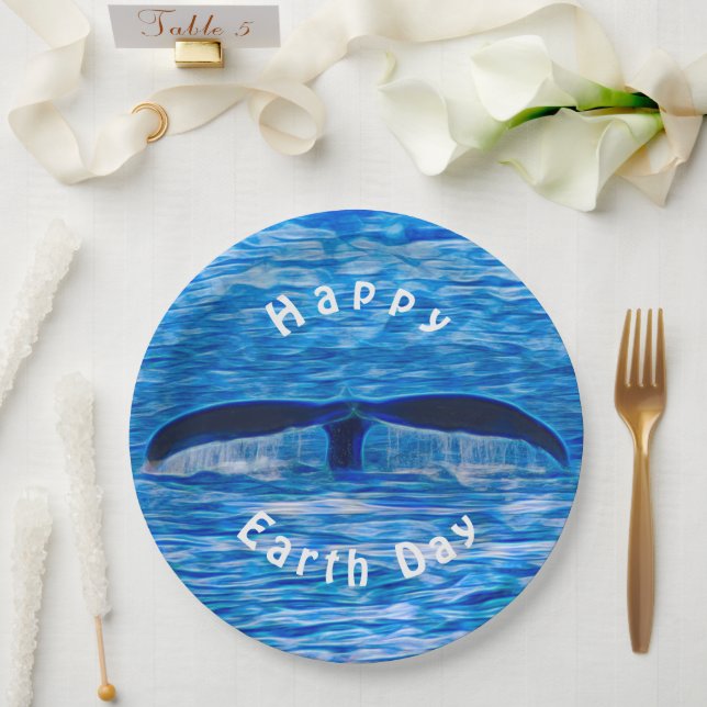 Plato De Papel Whale Tail Blue Ocean Happy Earth Day (Boda)