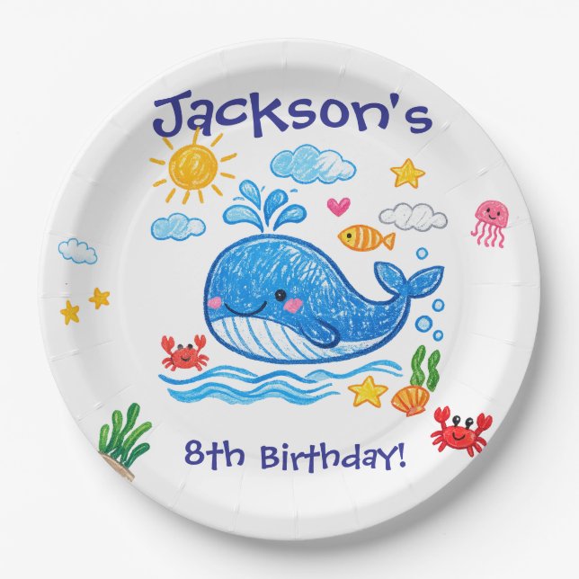 Plato De Papel Whale Theme Summer Kids Birthday Party (Anverso)