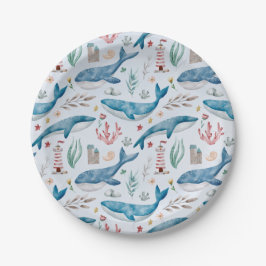 Plato De Papel Whale Under the Sea Blue Boy Baby Shower