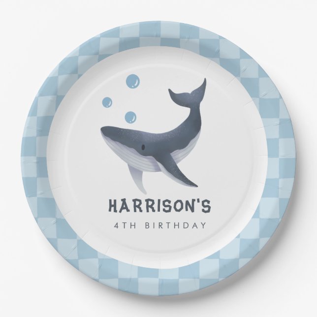 Plato De Papel Whale Under The Sea Ocean Thank You Favor (Anverso)