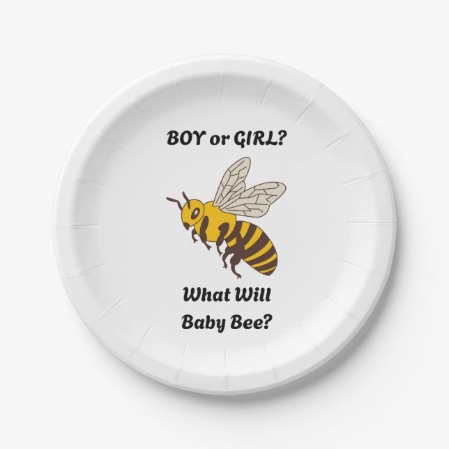 Plato De Papel What Will Baby Bee gender reveal party (Anverso)
