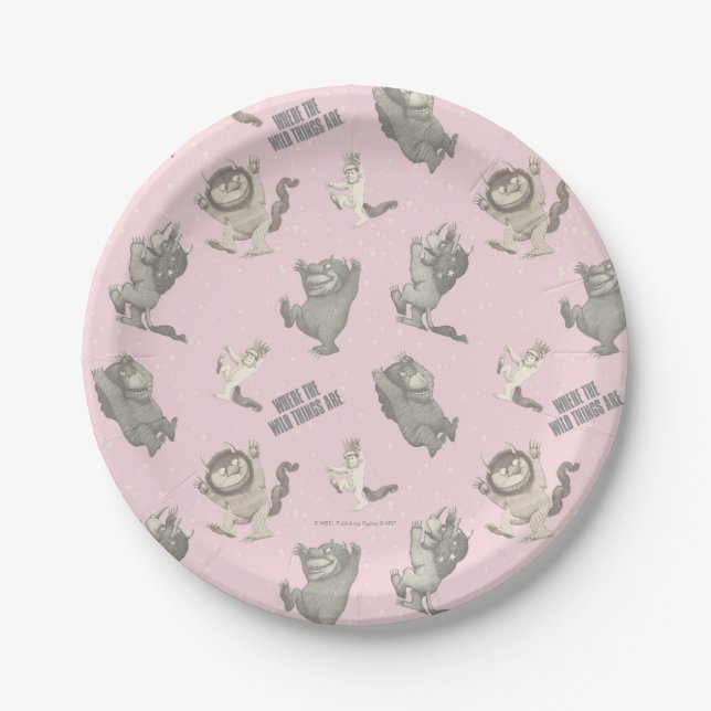Plato De Papel Where the Wild Things Are Pink Star Pattern (Anverso)