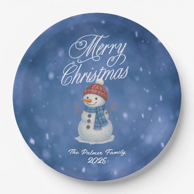 Plato De Papel Whimical Snowman Feliz Navidad (Anverso)