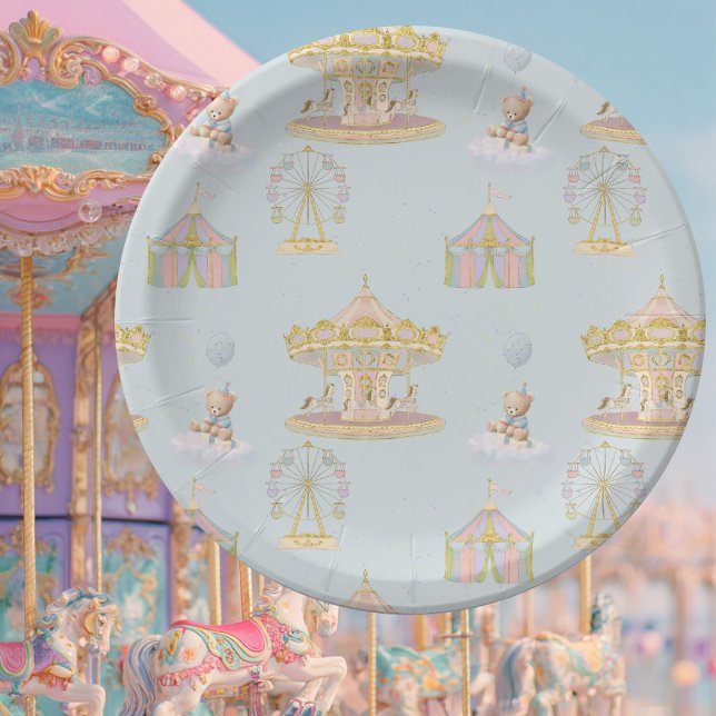Plato De Papel Whimsical Amusement Park Carousel Baby Shower (Subido por el creador)