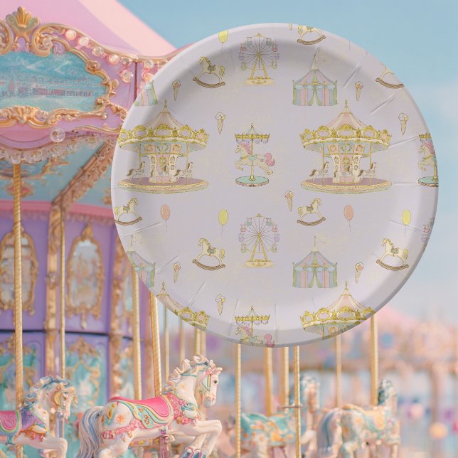 Plato De Papel Whimsical Amusement Park Carousel Baby Shower (Subido por el creador)