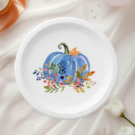 Plato De Papel Whimsical Autumn Blue Pumpkin 