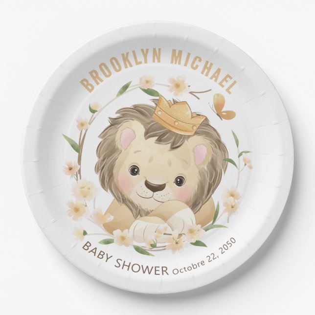 Plato De Papel Whimsical Baby Lion King Baby Shower (Anverso)