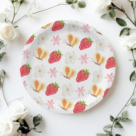 Plato De Papel Whimsical Berry Sweet Strawberry Baby Ducha