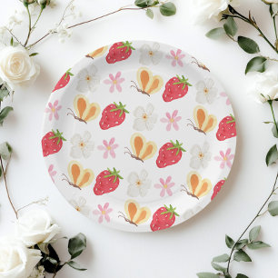 Plato De Papel Whimsical Berry Sweet Strawberry Baby Ducha