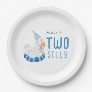 Plato De Papel Whimsical Blue One Silly Goose First Birday