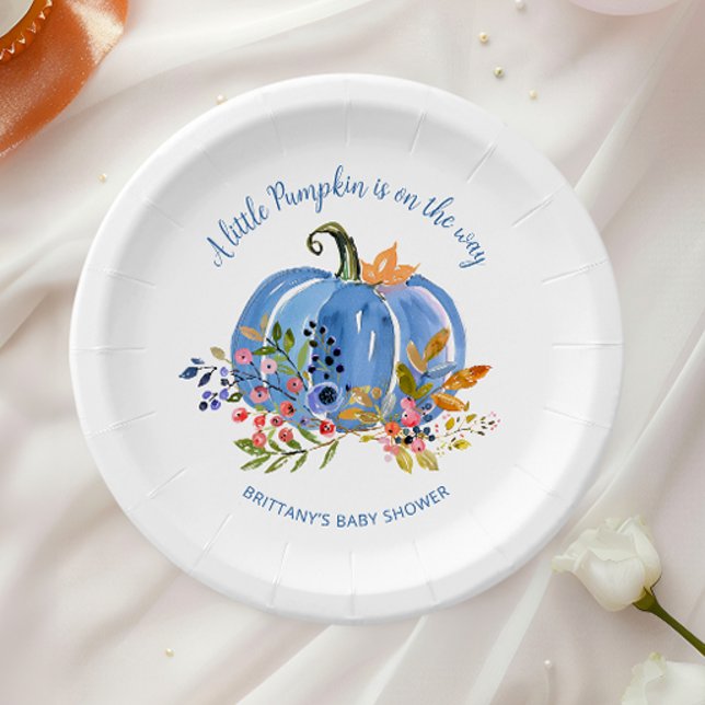 Plato De Papel Whimsical Blue Pumpkin Baby Shower (Subido por el creador)