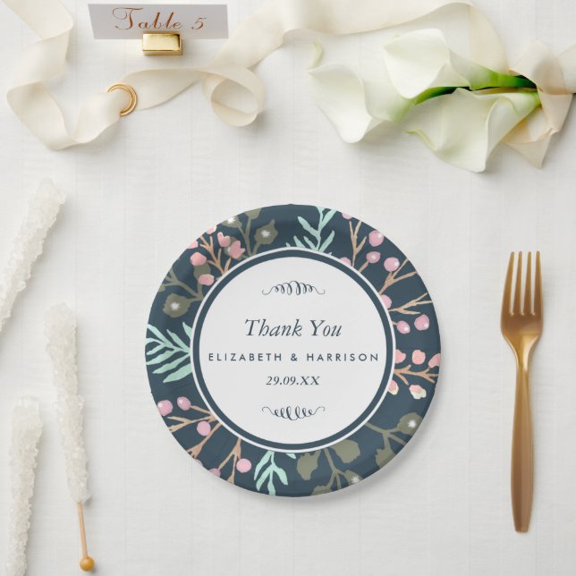 Plato De Papel Whimsical Botanical Berry Boda (Boda)