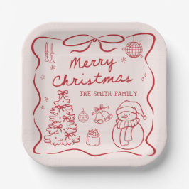 Plato De Papel Whimsical Bow Christmas Party Paper Plates