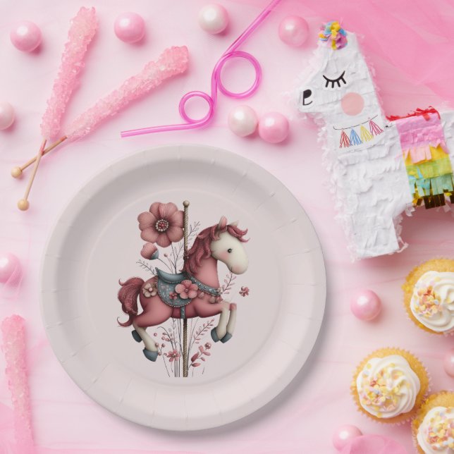 Plato De Papel Whimsical Carousel Horse Image (Fiesta)