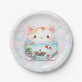 Plato De Papel Whimsical Cat Adventure Birday Paper Plate